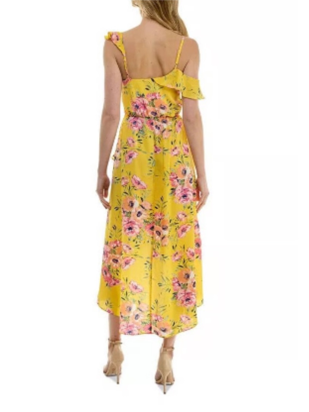 by & by Yellow Floral High-Low Wrap Dress with Pink Blooms - Picture 3 of 4
